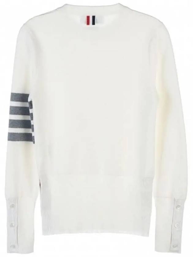 Milano Stitch Crewneck 4-Bar Cotton Crepe Knit Top White - THOM BROWNE - BALAAN 3