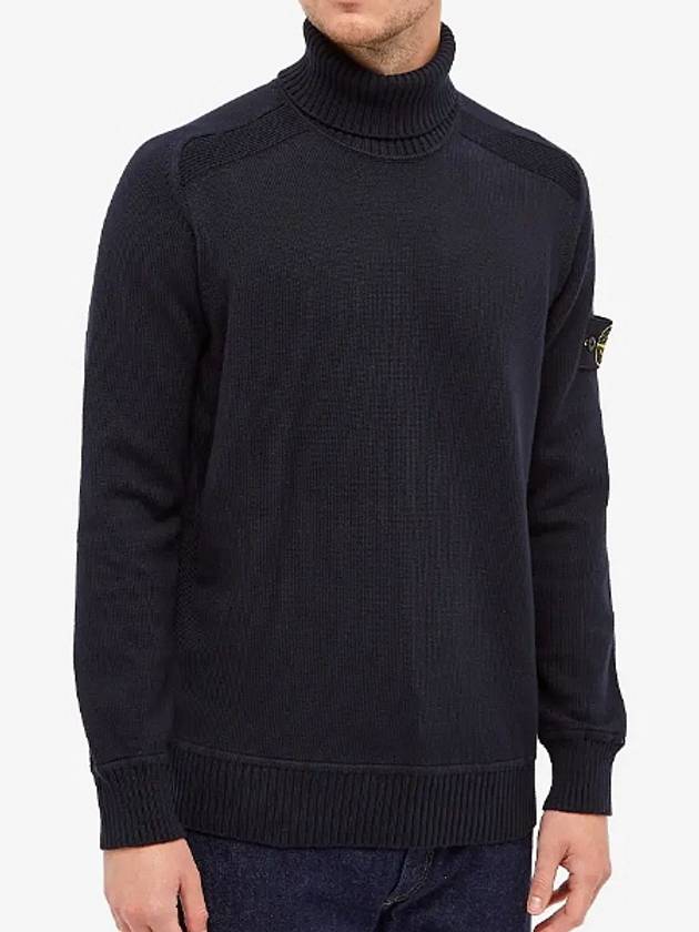 Waffen Patch Cotton Knit Turtleneck Navy - STONE ISLAND - BALAAN 3