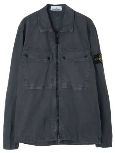 Old effect brushed organic cotton canvas overshirt regular fit - STONE ISLAND - BALAAN 1