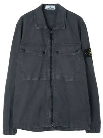 Old Effect Brushed Organic Cotton Canvas Overshirt Regular Fit Men - STONE ISLAND - BALAAN 1