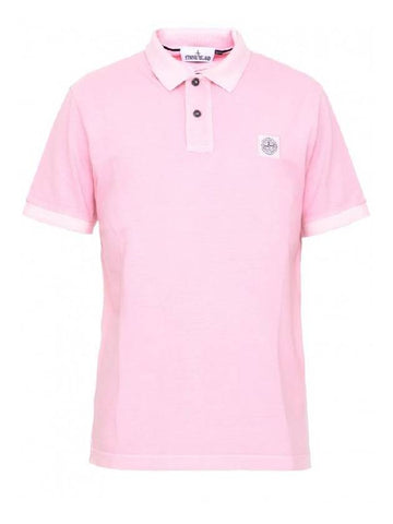 Men's Logo Patch Short Sleeve Polo Shirt Pink - STONE ISLAND - BALAAN 1