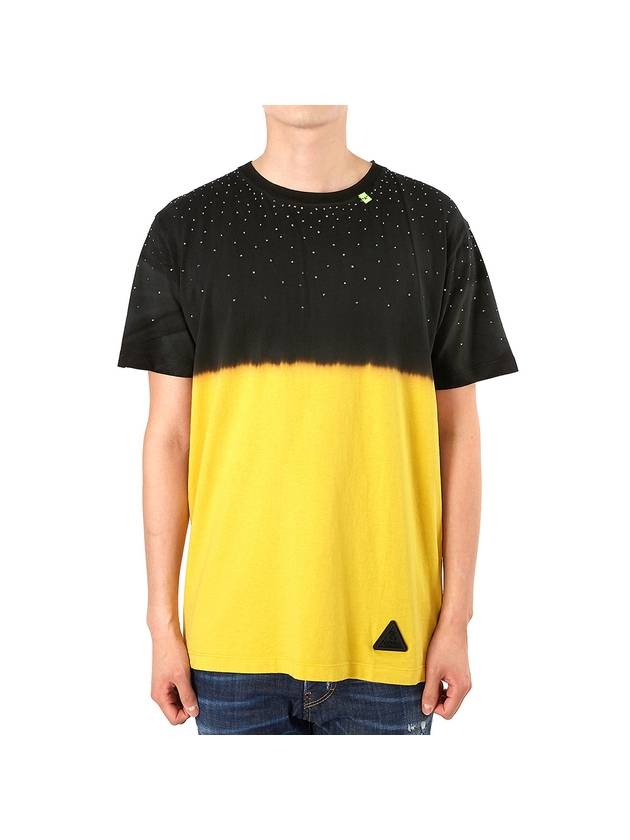 Men's Tye Dye Slim Short-Sleeved T-Shirt Black Yellow - OFF WHITE - BALAAN 1