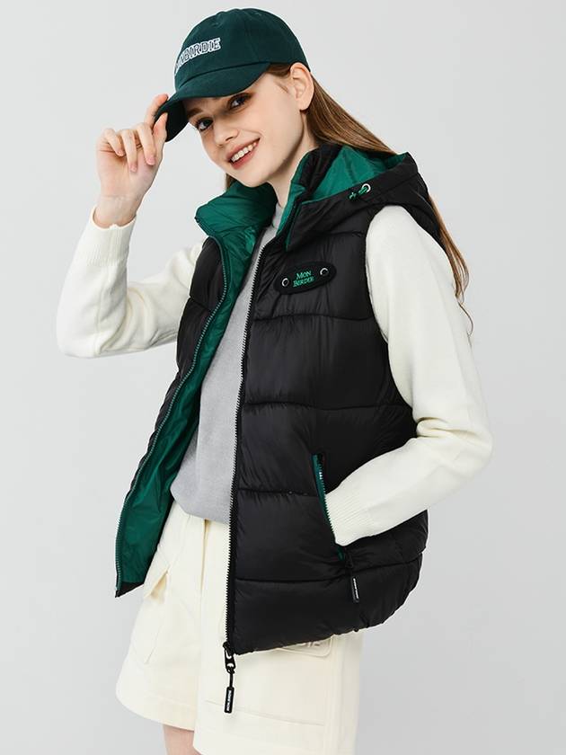 Hooded color combination padded vest BLACK - MONBIRDIE GOLF - BALAAN 1