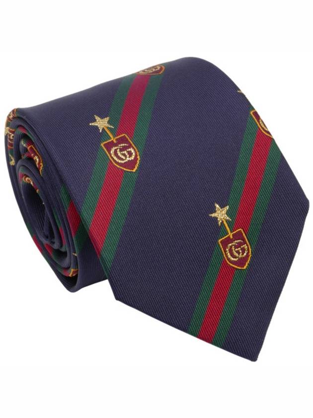 Men's Web Crest Silk Tie Navy - GUCCI - BALAAN 3