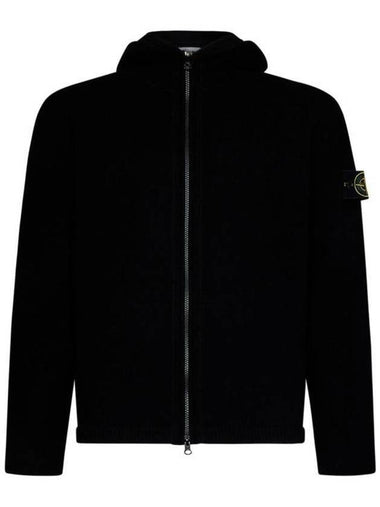 Logo Patch Hooded Lamb Wool Cardigan Black - STONE ISLAND - BALAAN 1