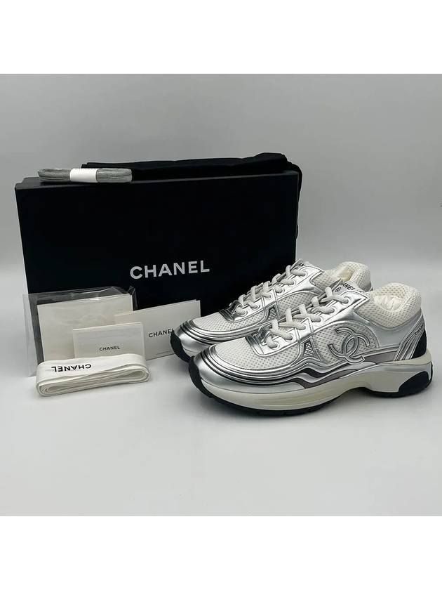 W Sneakers Fabric Laminated White Silver G39792 - CHANEL - BALAAN 1