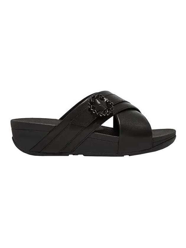 Lulu Crystal Buckle Leather Slippers Black - FITFLOP - BALAAN 1