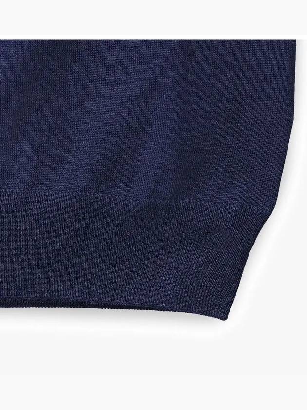 Men's Button Collar Wool Polo Knit Top Navy - PRADA - BALAAN 4