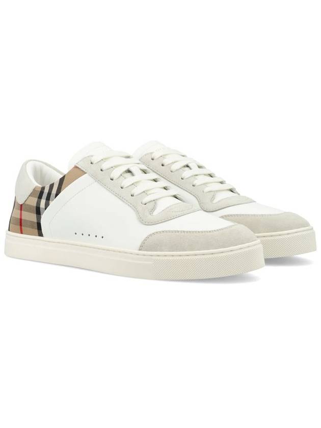 Check Leather Suede Sneakers Natural White Archive Beige - BURBERRY - BALAAN 3