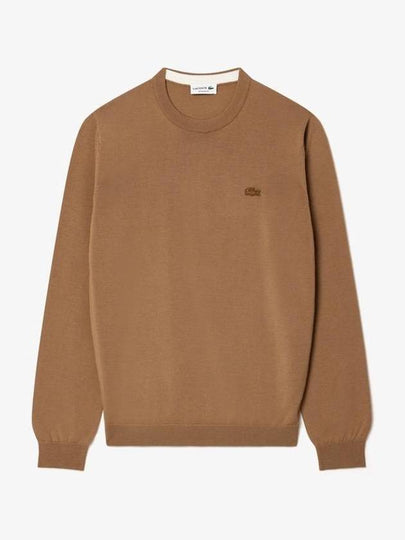 Crew Neck Merino Wool Knit Top Brown - LACOSTE - BALAAN 2