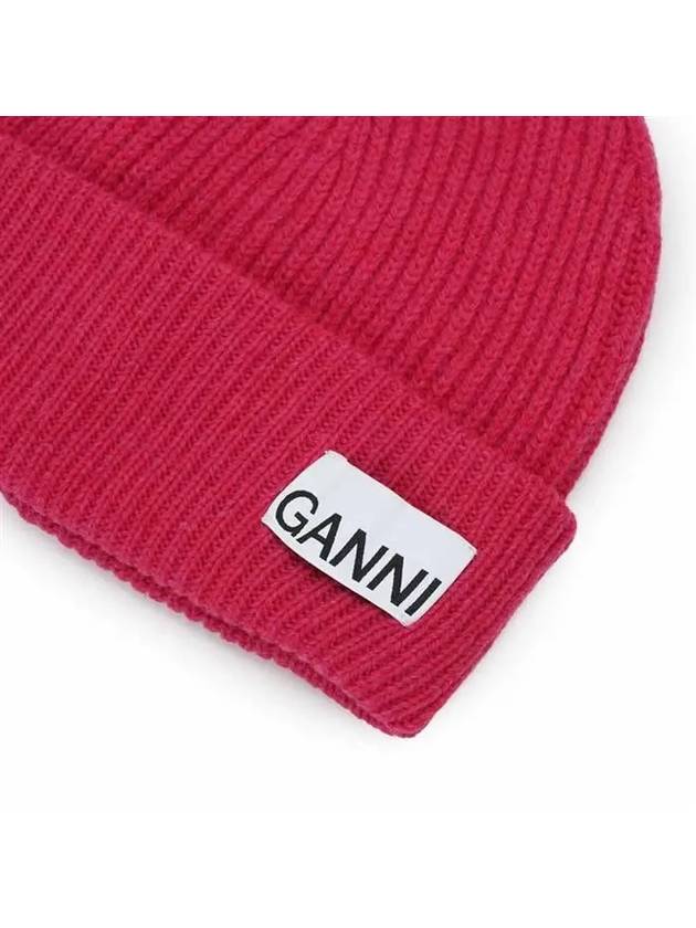 Logo Tag Knit Beanie Pink - GANNI - BALAAN 4