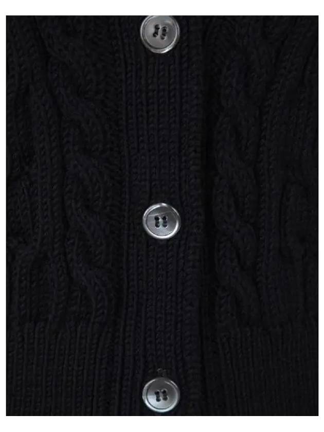 Merino Wool Crisscross Cable Stitch 3/4 Sleeve V-Neck Cardigan Navy - THOM BROWNE - BALAAN 5