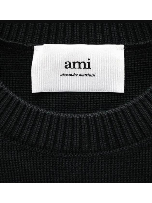 Heart Embroidered Logo Crew Neck Knit Top Black - AMI - BALAAN 6