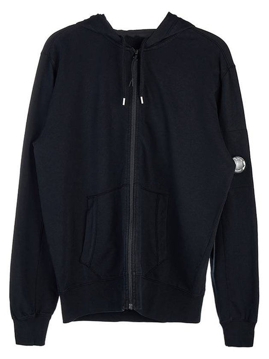 Lens Wappen Light Fleece Hood Zip-up Black - CP COMPANY - BALAAN.