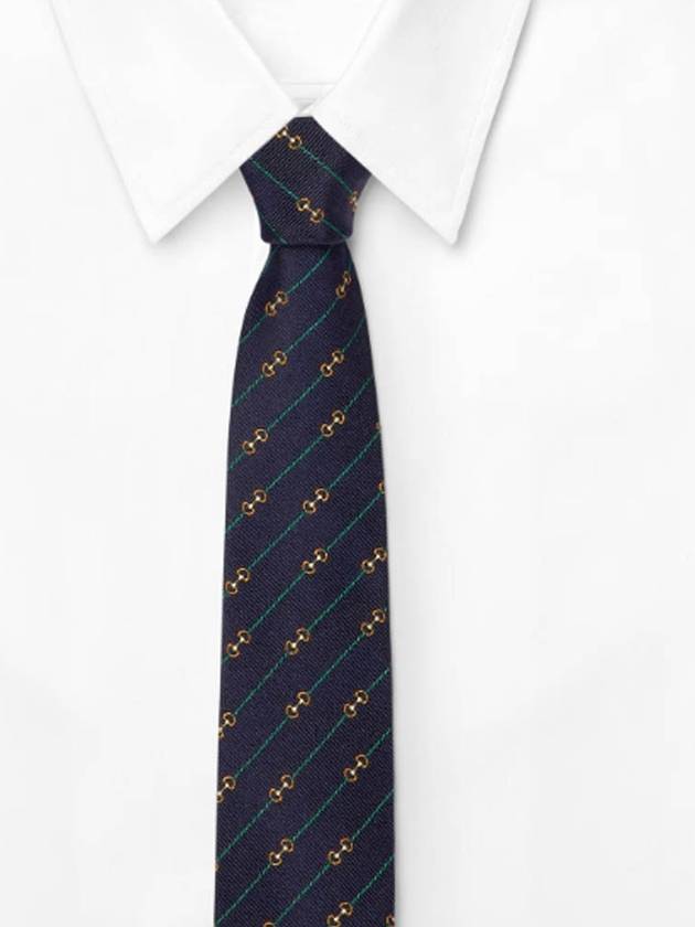 Horsebit Silk Jacquard Neck Tie Blue - GUCCI - BALAAN 3