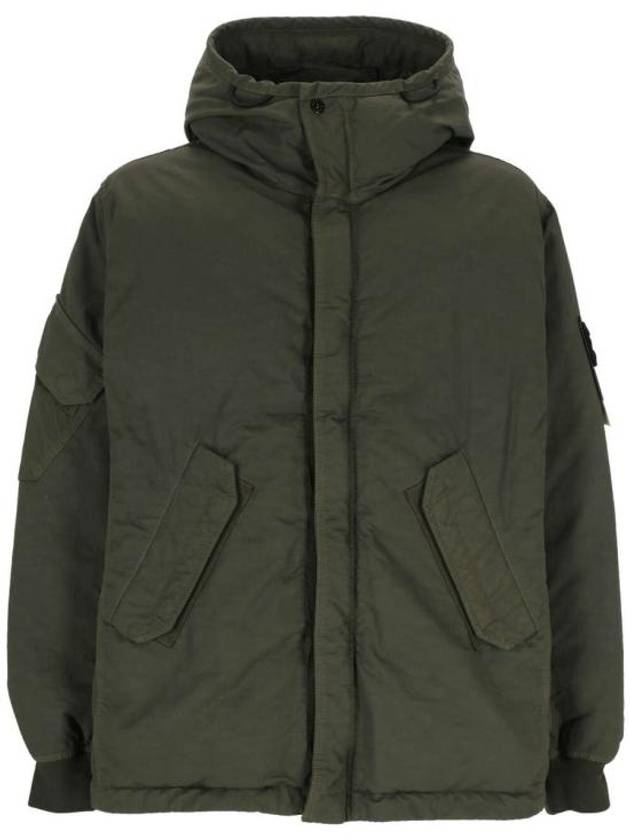 Nylon Twill Down Hooded Jacket Khaki - STONE ISLAND - BALAAN 1