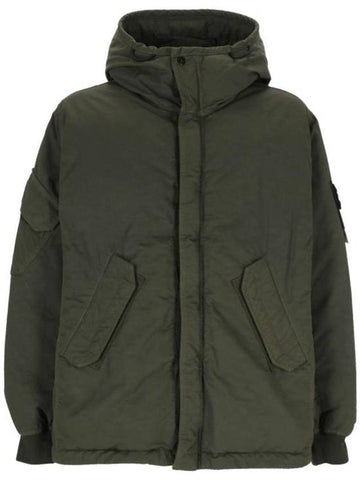 Nylon Twill Down Hooded Jacket Khaki - STONE ISLAND - BALAAN 1