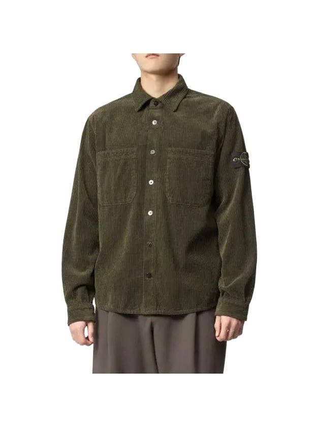 Cotton Corduroy 400 TC Over Long Sleeve Shirt Green - STONE ISLAND - BALAAN 1