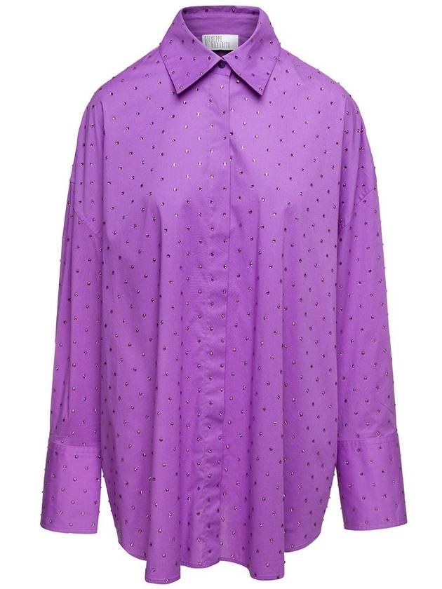 Purple Shirt With Crystal Embellishment All-Over In Cotton Woman - GIUSEPPE DI MORABITO - BALAAN 1