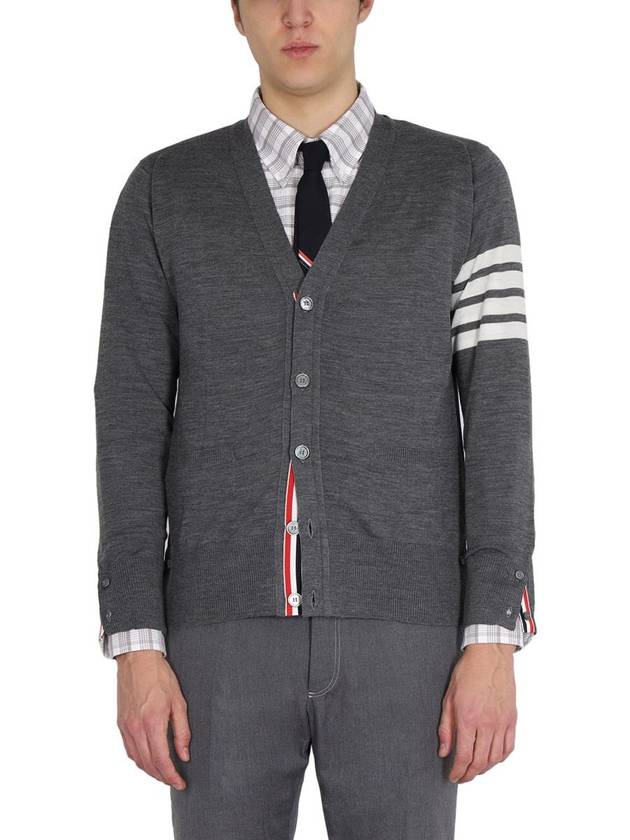 Men's Sustainable Classic Diagonal Wool Cardigan Medium Grey - THOM BROWNE - BALAAN 3