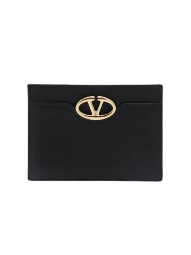 V Logo Signature Leather Card Wallet Black - VALENTINO - BALAAN 1