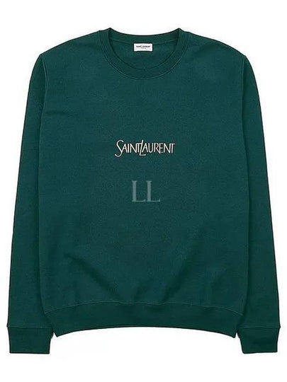 Embroidered Logo Crew Neck Sweatshirt Green - SAINT LAURENT - BALAAN 2