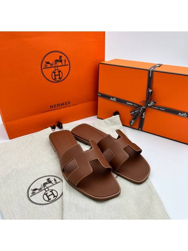 Oran Calfskin Slippers Gold Piqures Ecrues - HERMES - BALAAN 2