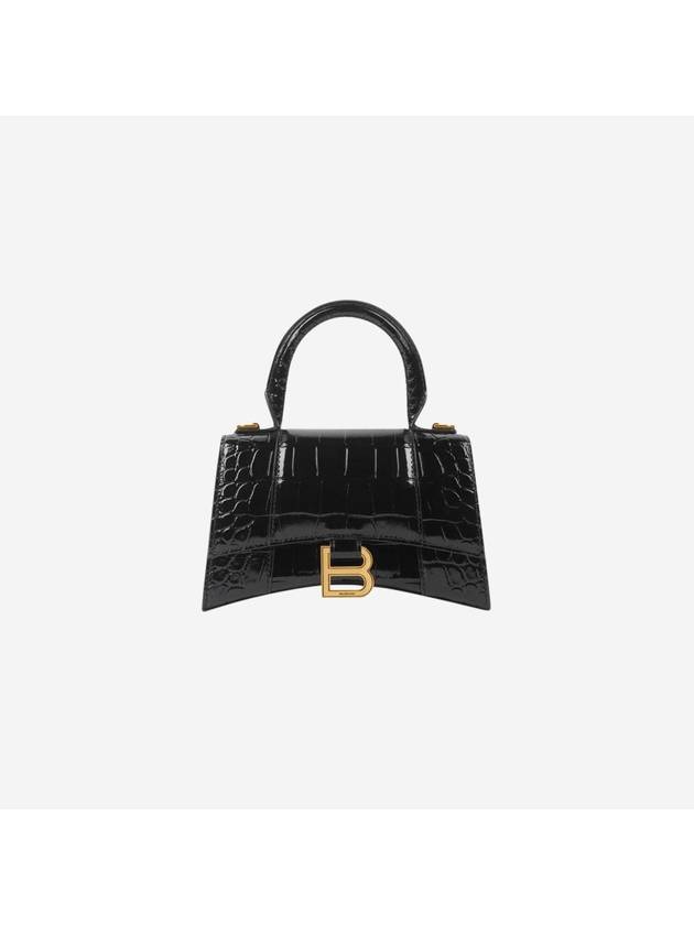 Hourglass Crocodile Embossed Leather XS Tote Bag Black - BALENCIAGA - BALAAN 2