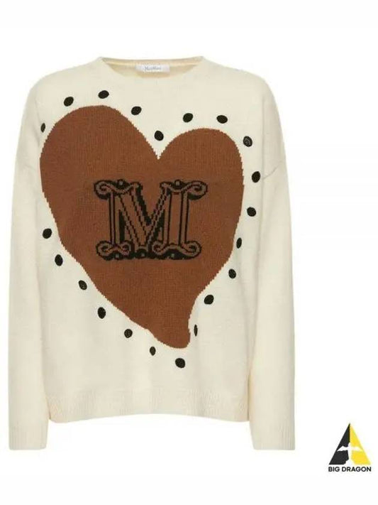 Women s Panaria Jacquard Heart Logo Wool Knit Ivory 23136111 - MAX MARA - BALAAN 1