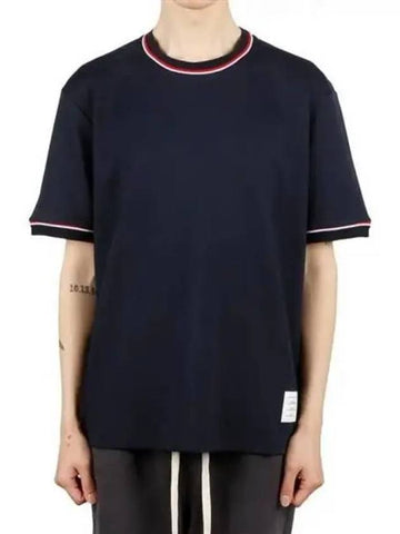 Rib trimming short sleeve t shirt 270306 - THOM BROWNE - BALAAN 1