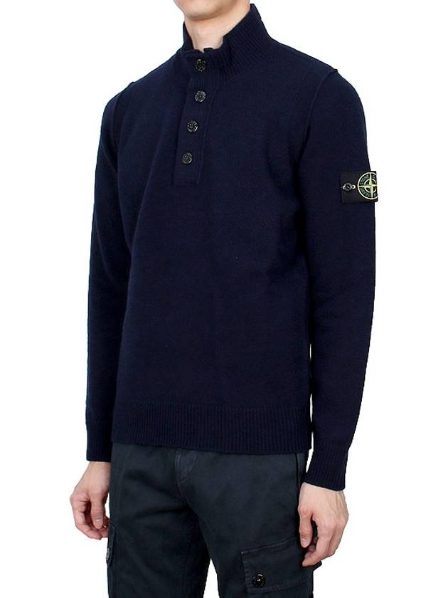 Wappen Patch Half Button Lambswool Knit Top Navy - STONE ISLAND - BALAAN 4