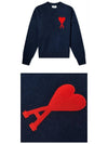 Embroidered Big Heart Oversized Fit Knit Top Navy - AMI - BALAAN 5