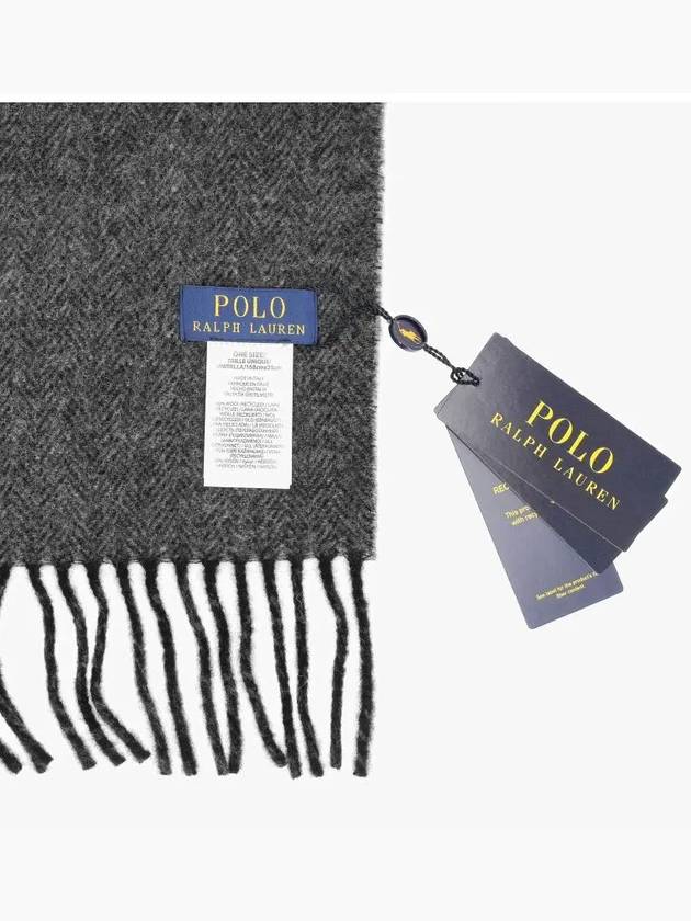 Pony Reversible Check Wool Muffler Charcoal - POLO RALPH LAUREN - BALAAN 4