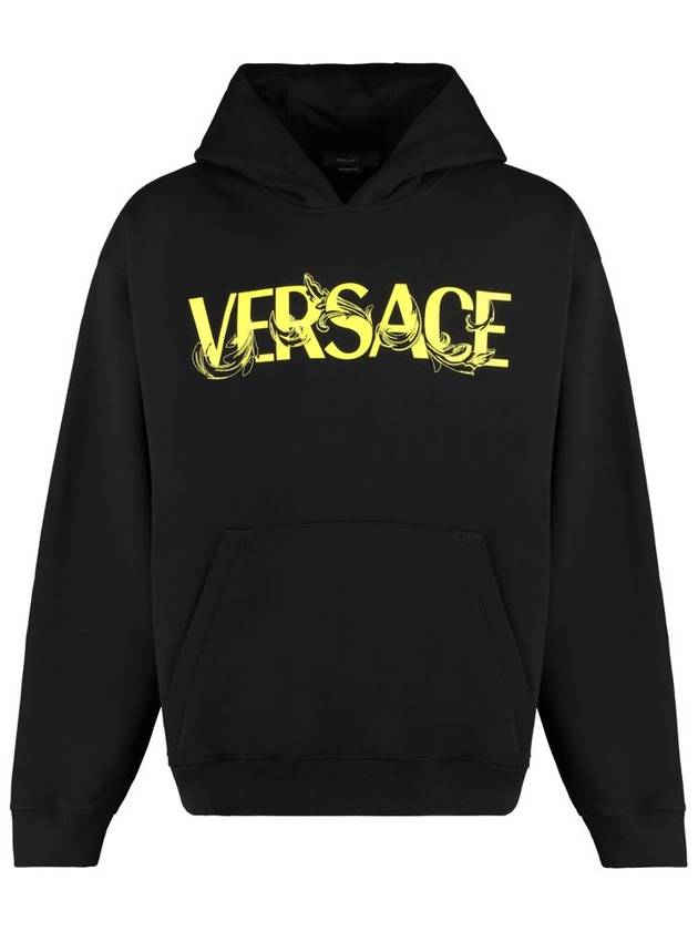 Logo Print Cotton Hoodie Black - VERSACE - BALAAN 2