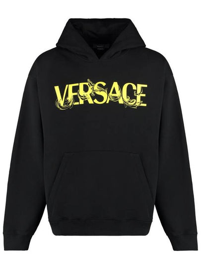 Logo Print Cotton Hoodie Black - VERSACE - BALAAN 2