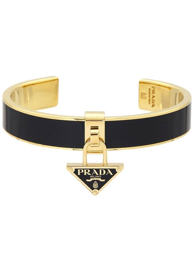 Triangle Logo Plaque Metal Bracelet Black Gold - PRADA - BALAAN 2