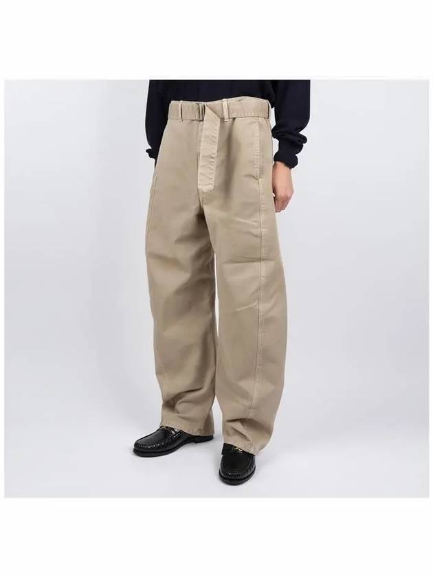 Twisted Belted Cotton Straight Pants Beige - LEMAIRE - BALAAN 3