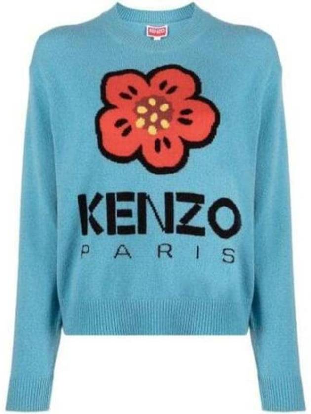 Boke Flower Logo Wool Knit Top Light Blue - KENZO - BALAAN 2