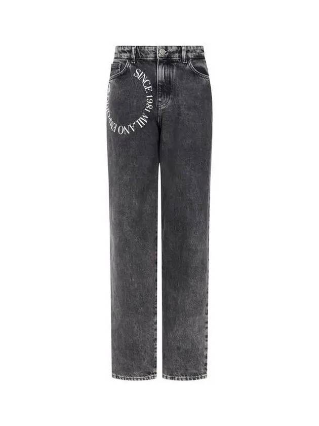 Women s Rounded Logo Denim Pants Washed Black - EMPORIO ARMANI - BALAAN 1