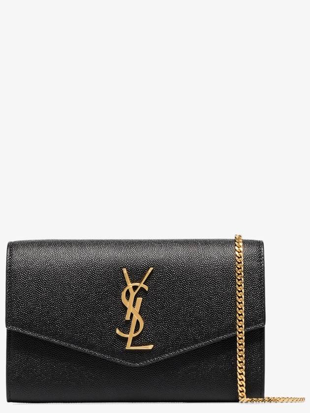 Monogram Uptown Chain Embossed Leather Long Wallet Black - SAINT LAURENT - BALAAN 3