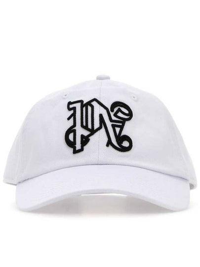 Monogram Embroidered Base Ball Cap White - PALM ANGELS - BALAAN 2