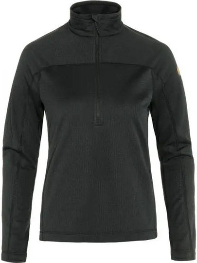 Women's Abisko Lite Fleece Half Zip-Up Long Sleeve T-Shirt Black - FJALL RAVEN - BALAAN 2