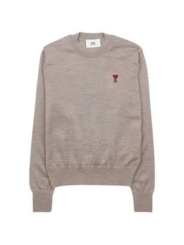 Heart Embroidered Logo Crew Neck Knit Top Beige - AMI - BALAAN 2