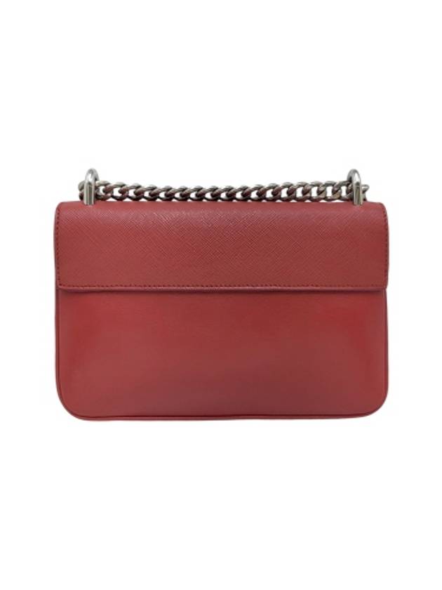 1BD144 Saffiano leather silver chain flap mini cross bag - PRADA - BALAAN 3