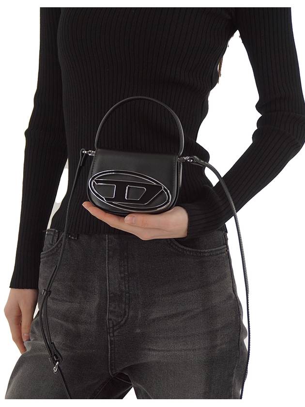 1DR Round Logo Leather Mini Shoulder Bag Black - DIESEL - BALAAN 9