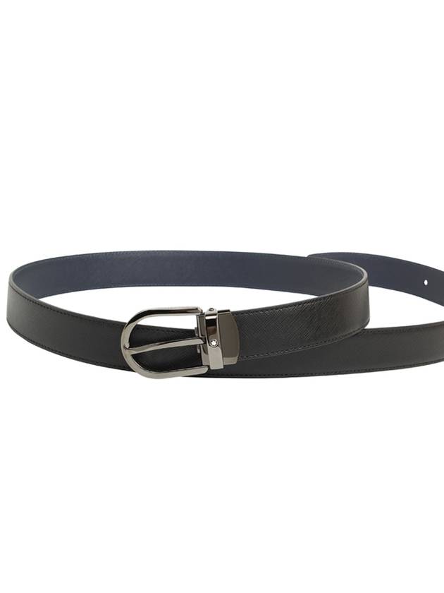 Horseshoe Silver Buckle Double-Sided Leather Belt Black Blue - MONTBLANC - BALAAN 5