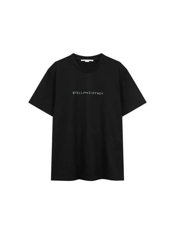 STELLA McCARTNEY Glitter Logo Crewneck T Shirt Black - STELLA MCCARTNEY - BALAAN 1