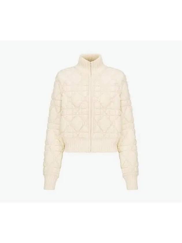 Macrocannage Zipper Technical Wool Cashmere Knit Cardigan White - DIOR - BALAAN 2