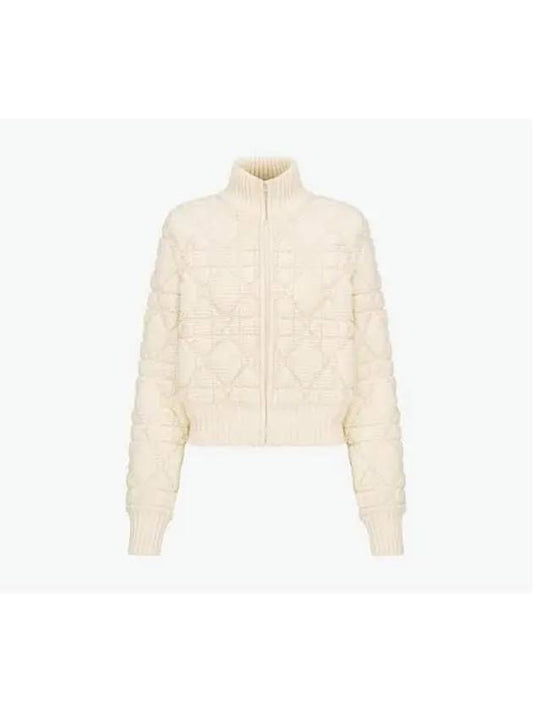 Macrocannage Zipper Technical Wool Cashmere Knit Cardigan White - DIOR - BALAAN 2