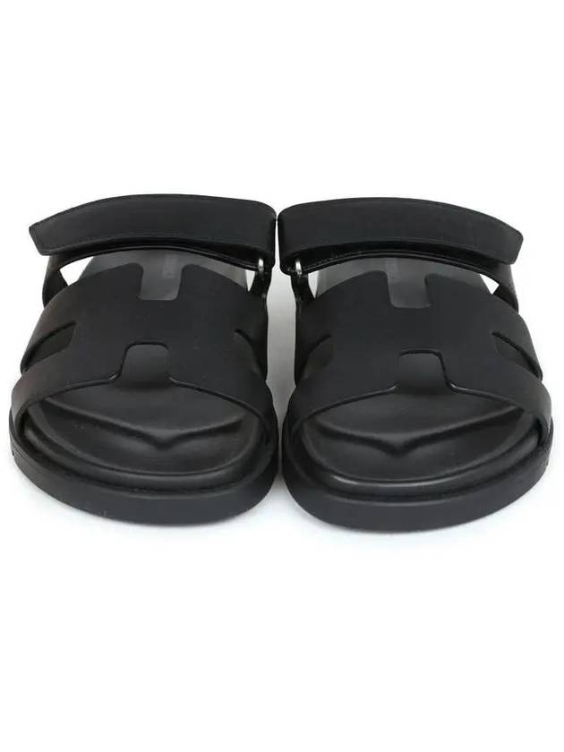 Hermes Chypre H Logo Calfskin Sandals Black - HERMES - BALAAN 3